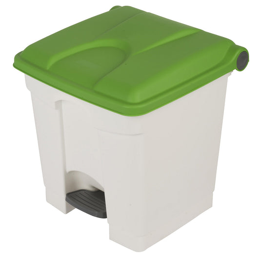 Foot pedal bin, capacity 30 l, WxHxD 410 x 435 x 400 mm, white, green lid.