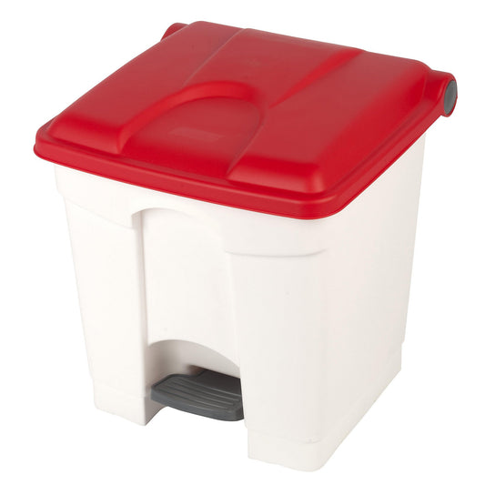 Foot pedal bin, capacity 30 l, WxHxD 410 x 435 x 400 mm, white, red lid.