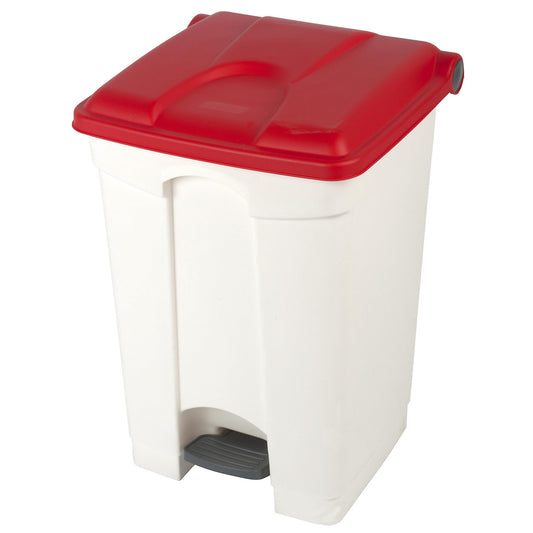 Foot pedal bin, capacity 45 l, WxHxD 410 x 600 x 400 mm, white, red lid.