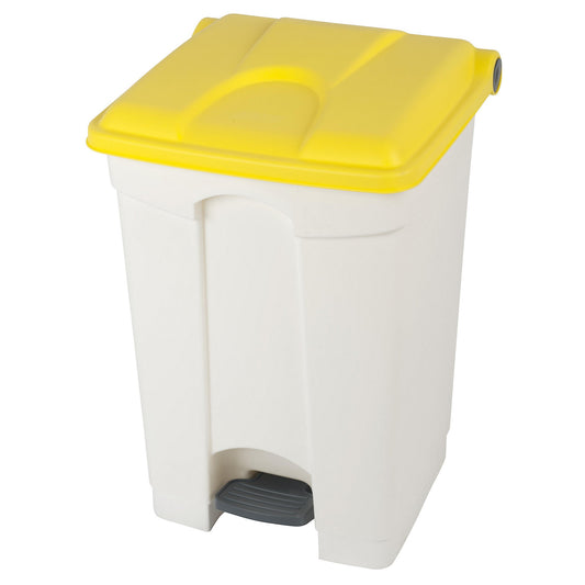 Foot pedal bin, capacity 45 l, WxHxD 410 x 600 x 400 mm, white, yellow lid.