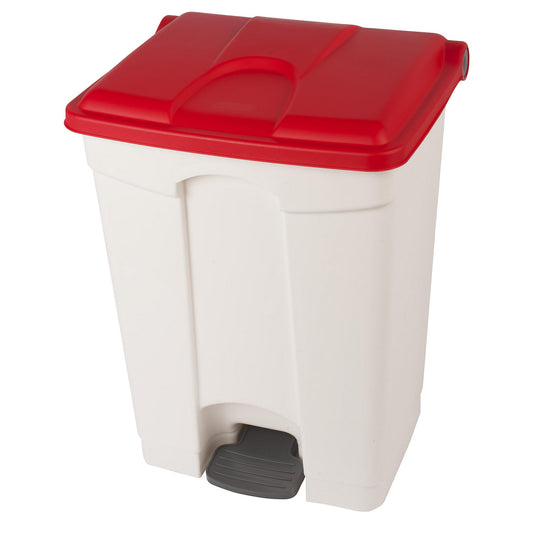 Foot pedal bin, capacity 70 l, WxHxD 505 x 675 x 415 mm, white, red lid.