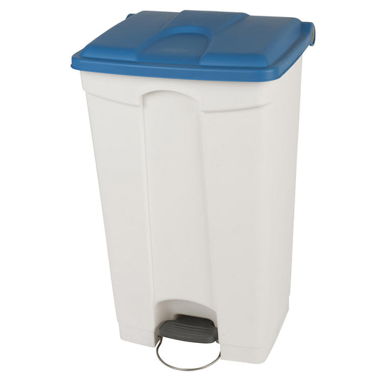 Foot pedal bin, capacity 90 l, WxHxD 505 x 790 x 410 mm, white, blue lid.