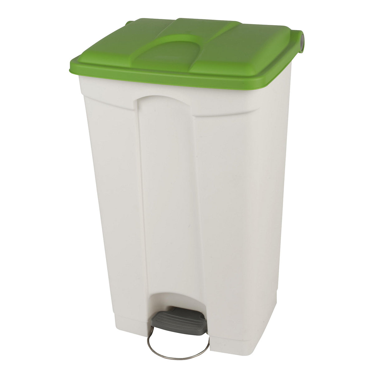 Foot pedal bin, capacity 90 l, WxHxD 505 x 790 x 410 mm, white, green lid.
