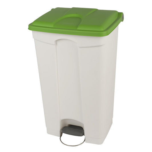 Foot pedal bin, capacity 90 l, WxHxD 505 x 790 x 410 mm, white, green lid.