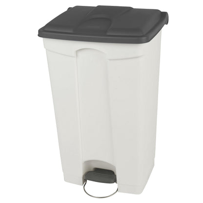 Foot pedal bin, capacity 90 l, WxHxD 505 x 790 x 410 mm, white, grey lid.