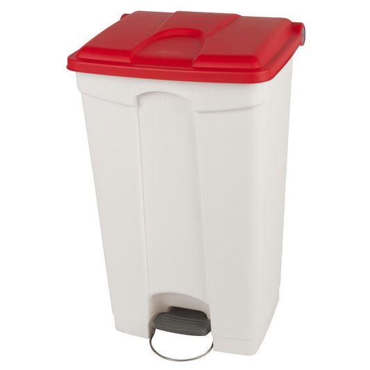 Foot pedal bin, capacity 90 l, WxHxD 505 x 790 x 410 mm, white, red lid.