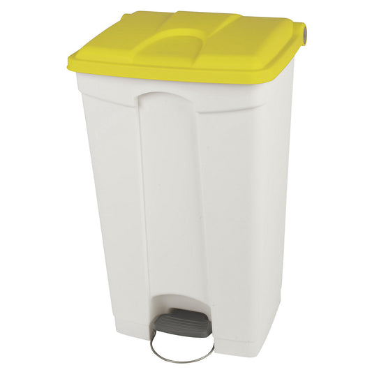 Foot pedal bin, capacity 90 l, WxHxD 505 x 790 x 410 mm, white, yellow lid.