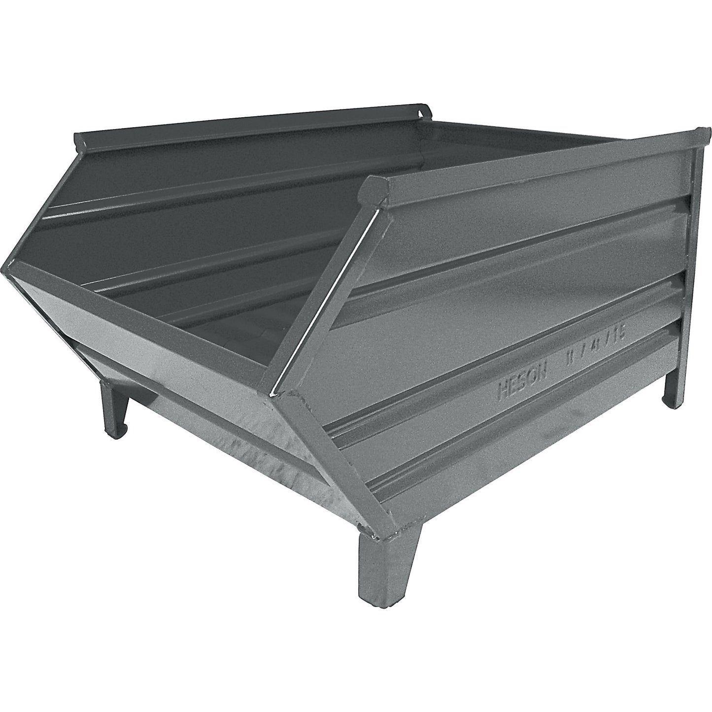 Box pallet made of sheet steel, with access opening, length x width 700/500 x 800 mm, grey RAL 7005.