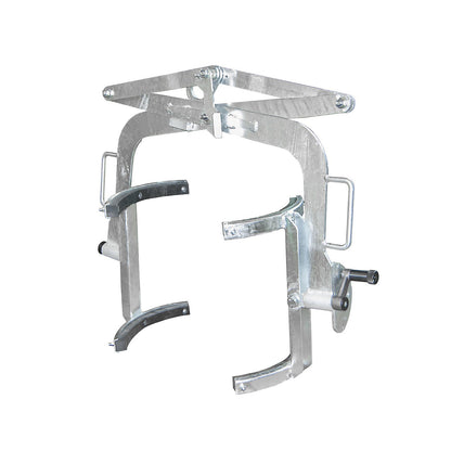 Drum tilting clamp, for 60 l steel bung drums and drums with lids, galvanised.