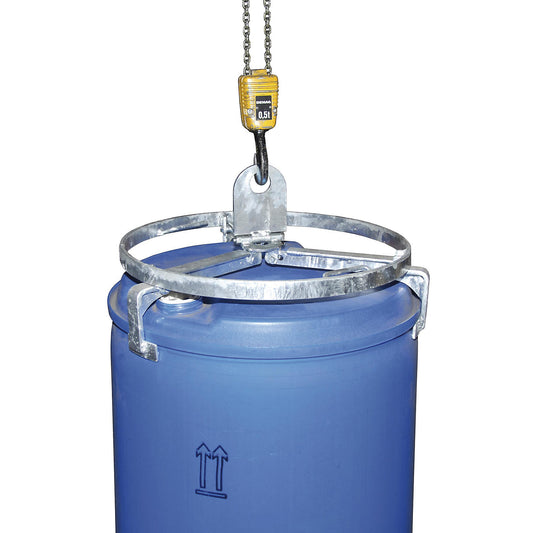 Drum gripper, for 200 l steel and plastic drums, galvanised.