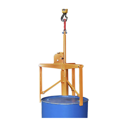Drum gripper with 3-point clamping system, for 60 to 220 l drums, orange.