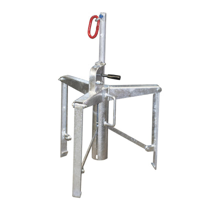 Drum gripper with 3-point clamping system, for 60 to 220 l drums, galvanised.