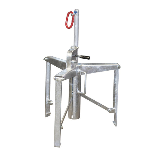 Drum gripper with 3-point clamping system, for 60 to 220 l drums, galvanised.