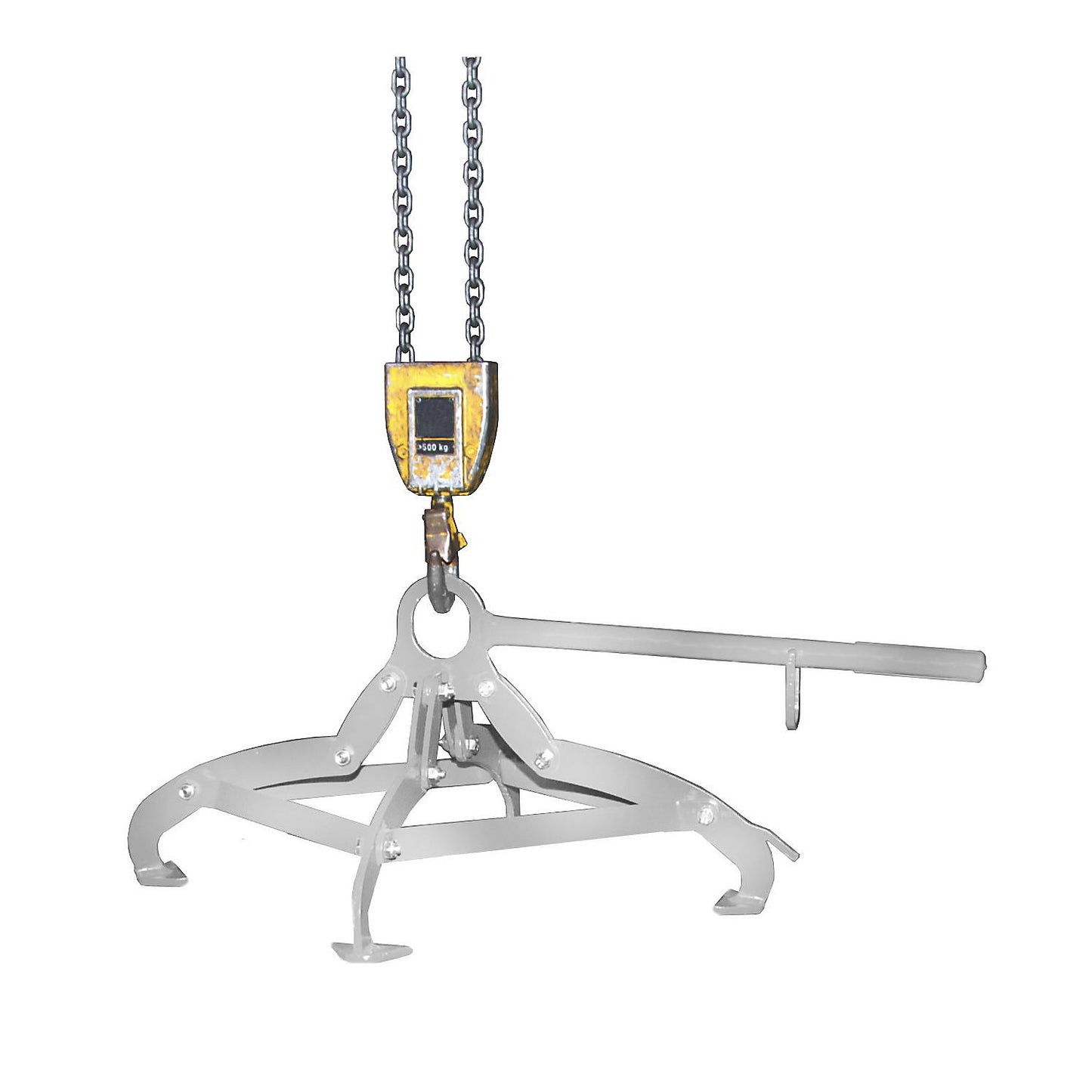 Drum gripper with 4-point clamping system, for 200 l steel bung drums and drums with lids, 220 l plastic L-ring drums, galvanised.