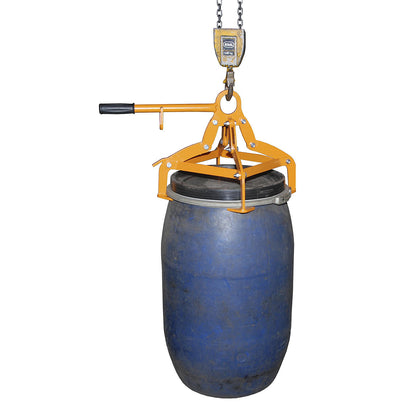Drum gripper with 4-point clamping system, for 220 l plastic drums with lids, galvanised.
