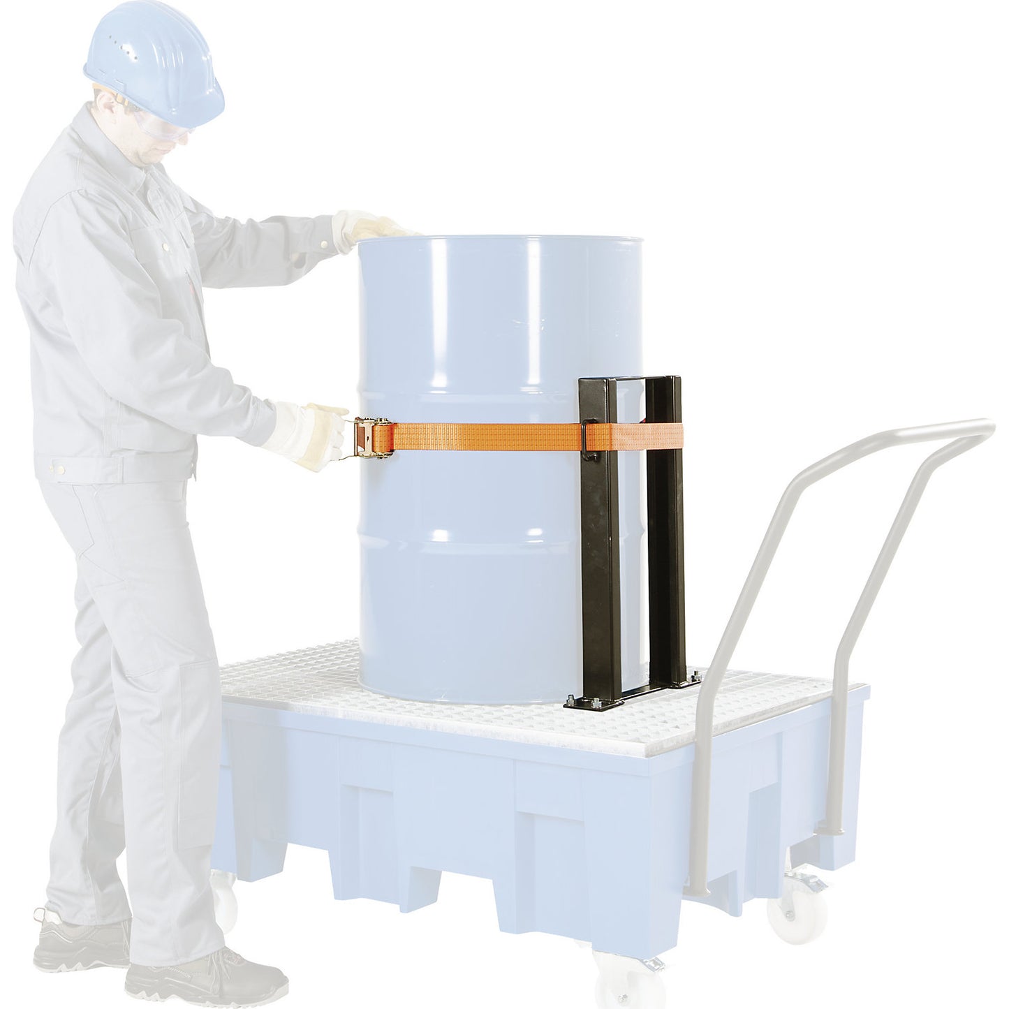 Drum restraint strap / tension strap mechanism, for mobile 2 drum sumps, height 600 mm.