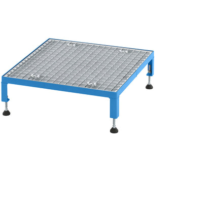 Working platform, height adjustable from 165 - 230 mm, with mesh plate, platform LxW 610 x 610 mm, light blue.