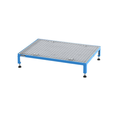 Working platform, height adjustable from 165 - 230 mm, with mesh plate, platform LxW 910 x 610 mm, light blue.