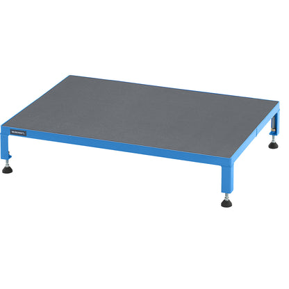 Working platform, height adjustable from 165 - 230 mm, with phenolic plywood panel, platform LxW 910 x 610 mm, light blue.