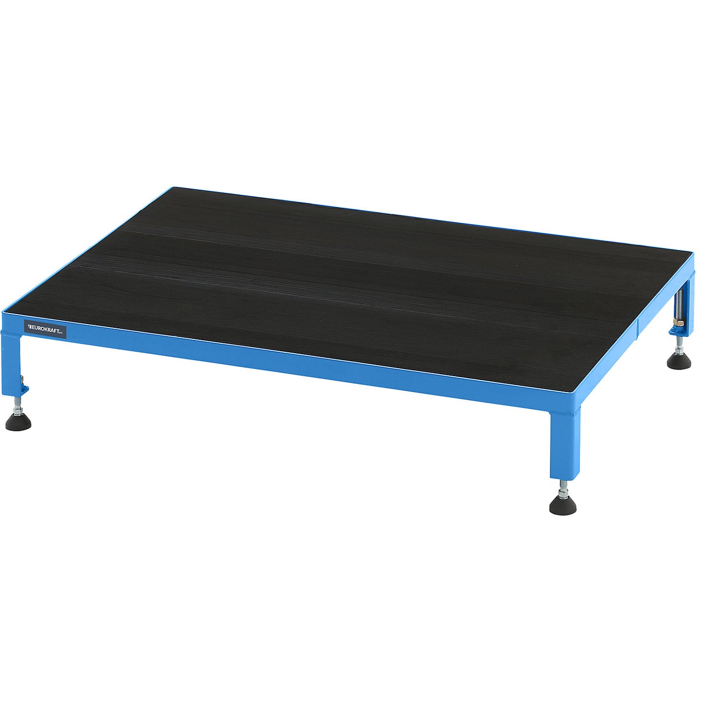 Working platform, height adjustable from 165 - 230 mm, with ribbed rubber plate, platform LxW 910 x 610 mm, light blue.