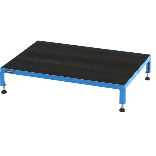 Working platform, height adjustable from 165 - 230 mm, with ribbed rubber plate, platform LxW 910 x 610 mm, light blue.