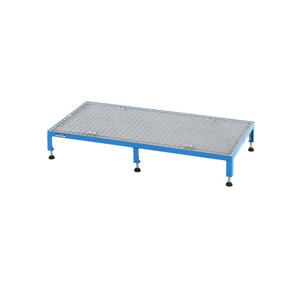 Working platform, height adjustable from 165 - 230 mm, with mesh plate, platform LxW 1210 x 610 mm, light blue.