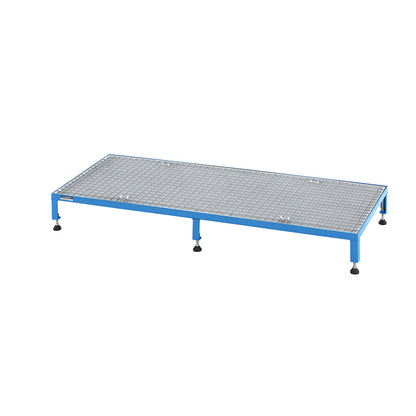 Working platform, height adjustable from 165 - 230 mm, with mesh plate, platform LxW 1510 x 610 mm, light blue.