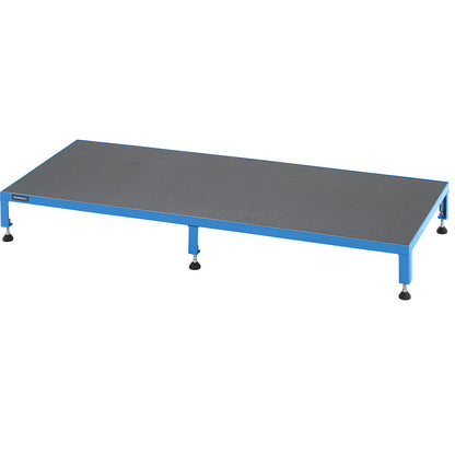 Working platform, height adjustable from 165 - 230 mm, with phenolic plywood panel, platform LxW 1510 x 610 mm, light blue.