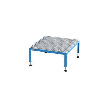 Working platform, height adjustable from 255 - 320 mm, with mesh plate, platform LxW 610 x 610 mm, light blue.