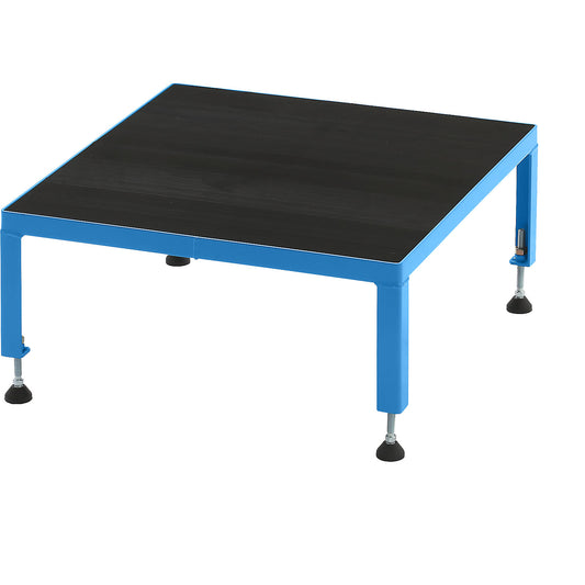 Working platform, height adjustable from 255 - 320 mm, with ribbed rubber plate, platform LxW 610 x 610 mm, light blue.