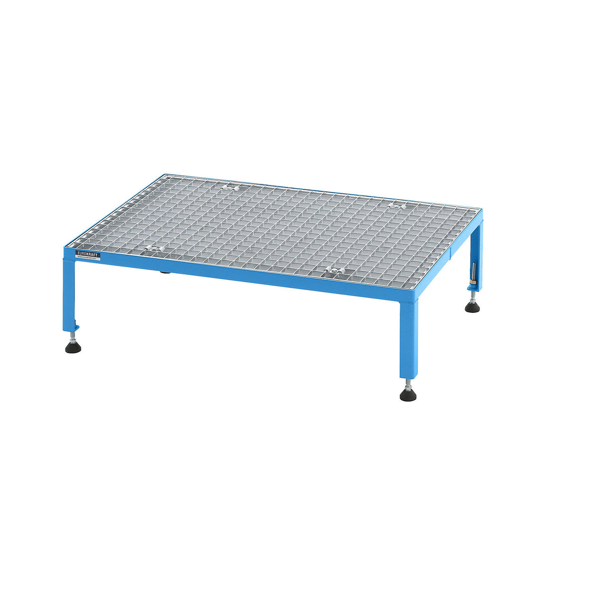 Working platform, height adjustable from 255 - 320 mm, with mesh plate, platform LxW 910 x 610 mm, light blue.