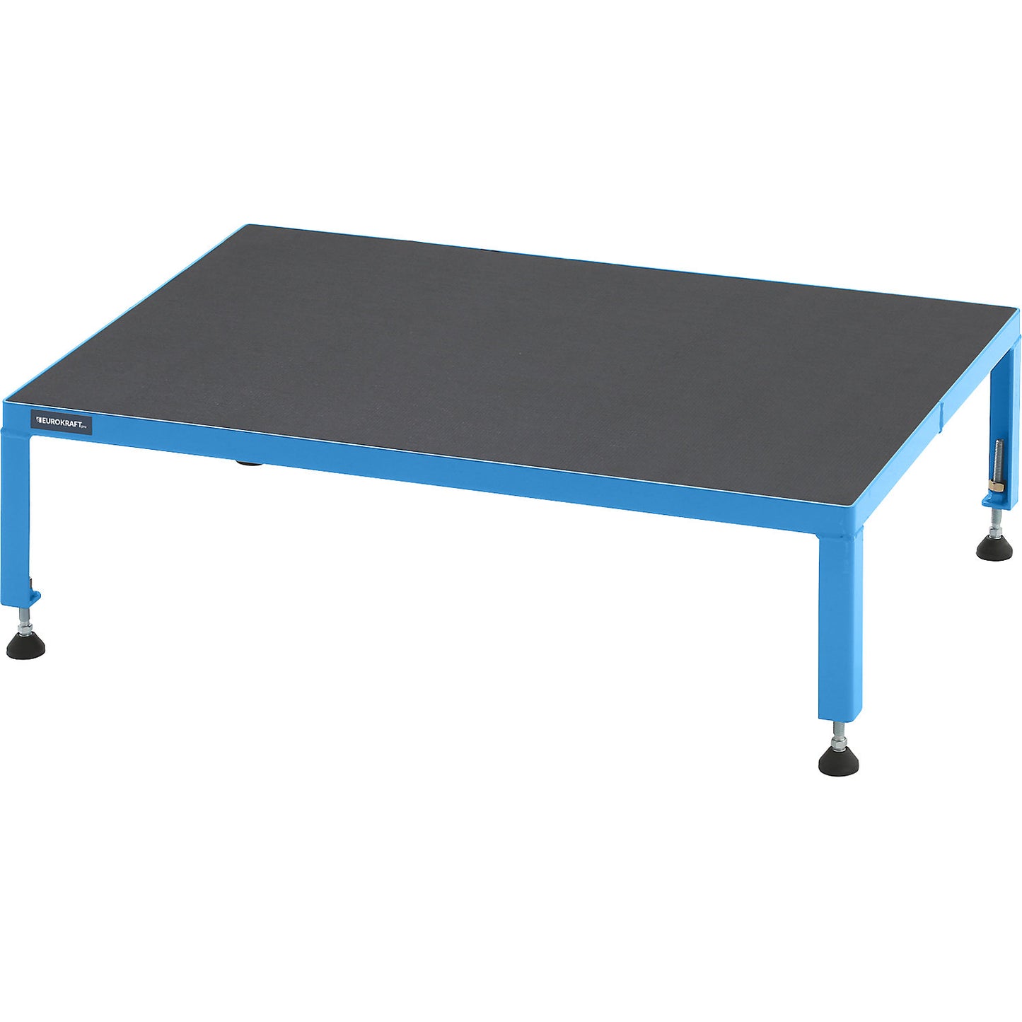 Working platform, height adjustable from 255 - 320 mm, with phenolic plywood panel, platform LxW 910 x 610 mm, light blue.