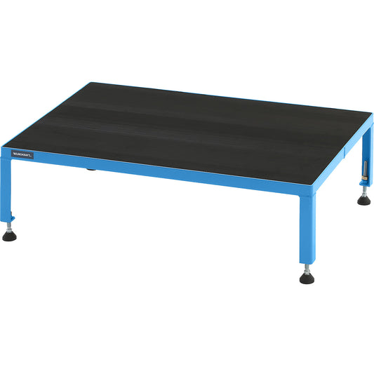 Working platform, height adjustable from 255 - 320 mm, with ribbed rubber plate, platform LxW 910 x 610 mm, light blue.