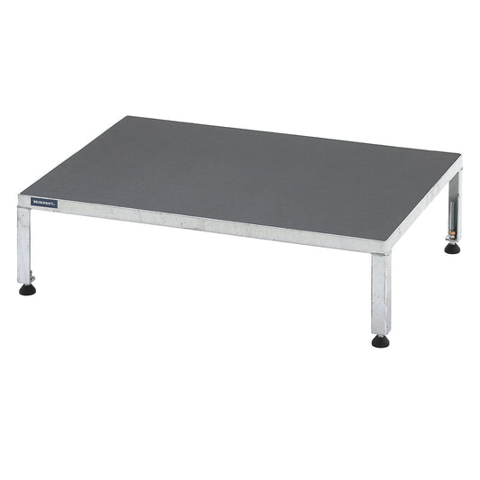 Working platform, height adjustable from 255 - 320 mm, with phenolic plywood panel, platform LxW 910 x 610 mm, hot dip galvanised.