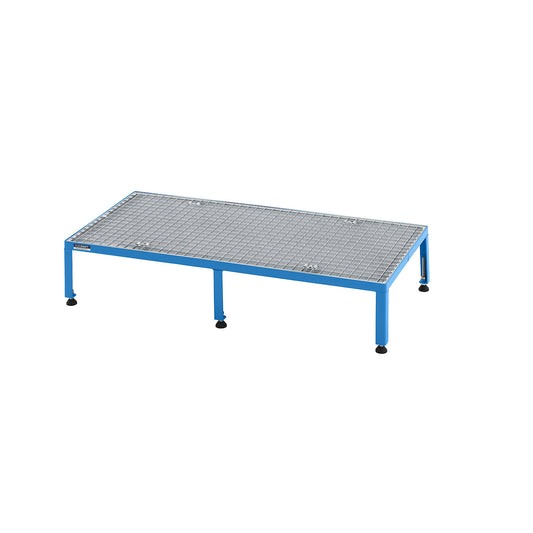 Working platform, height adjustable from 255 - 320 mm, with mesh plate, platform LxW 1210 x 610 mm, light blue.