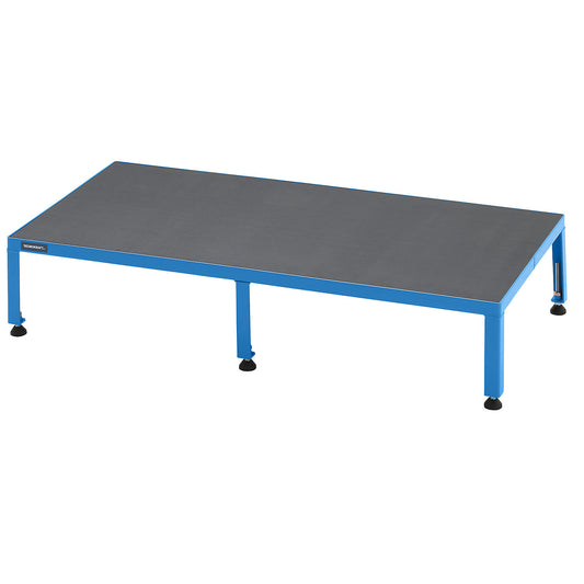 Working platform, height adjustable from 255 - 320 mm, with phenolic plywood panel, platform LxW 1210 x 610 mm, light blue.