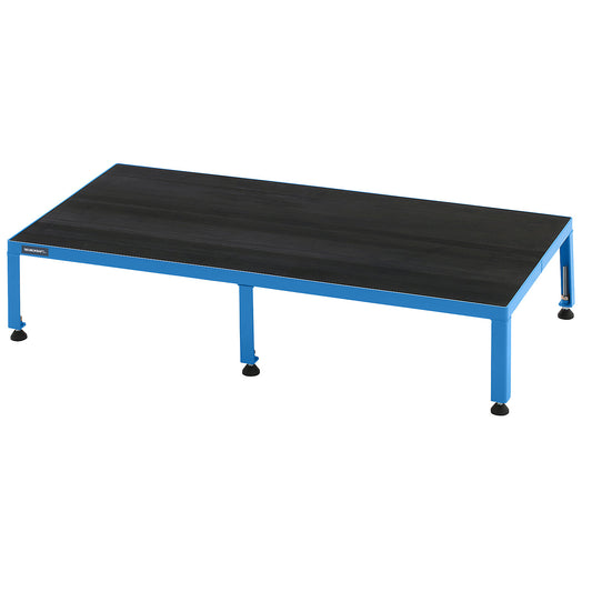 Working platform, height adjustable from 255 - 320 mm, with ribbed rubber plate, platform LxW 1210 x 610 mm, light blue.