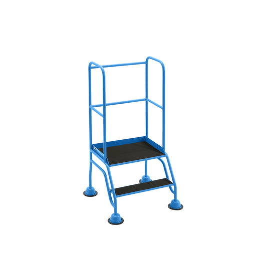Mobile safety steps, platform and steps with ribbed rubber, 2 steps, with hand rails.