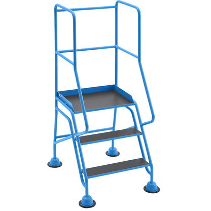 Mobile safety steps, platform and steps with phenolic plywood panels, 3 steps, with hand rails.