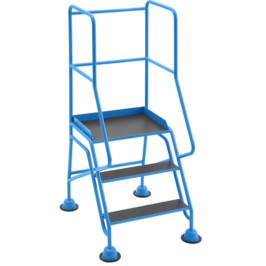 Mobile safety steps, platform and steps with phenolic plywood panels, 3 steps, with hand rails.