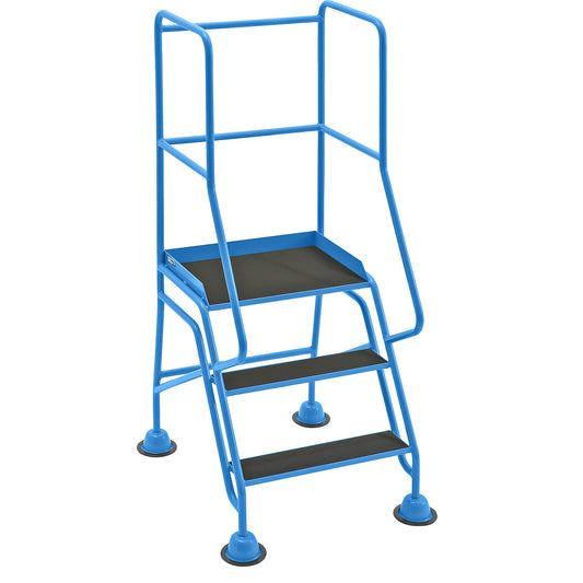 Mobile safety steps, platform and steps with ribbed rubber, 3 steps, with hand rails.