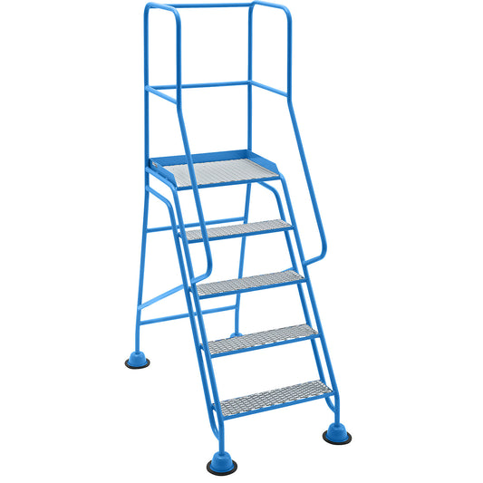 Mobile safety steps, platform and steps with diamond lattice, 5 steps, with hand rails.