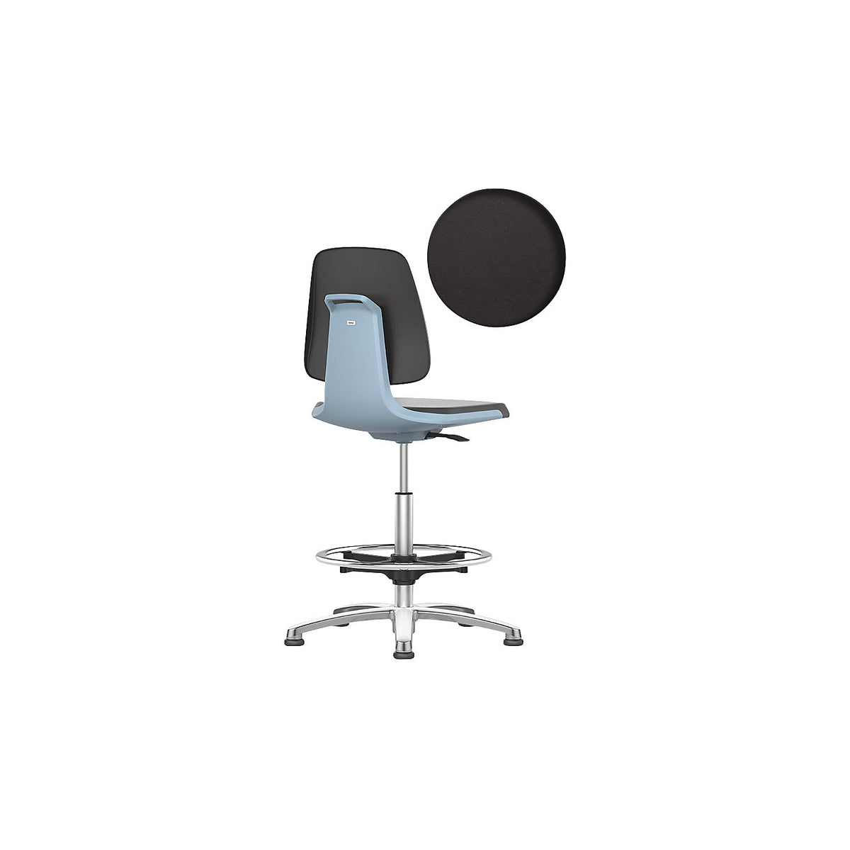 LABSIT industrial swivel chair, with floor glides and foot ring, seat made of Skintec, blue.