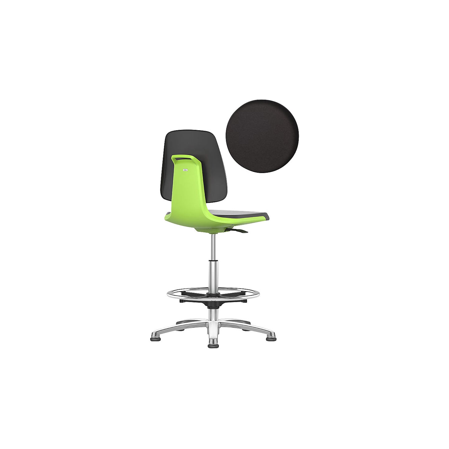 LABSIT industrial swivel chair, with floor glides and foot ring, seat made of Skintec, green.