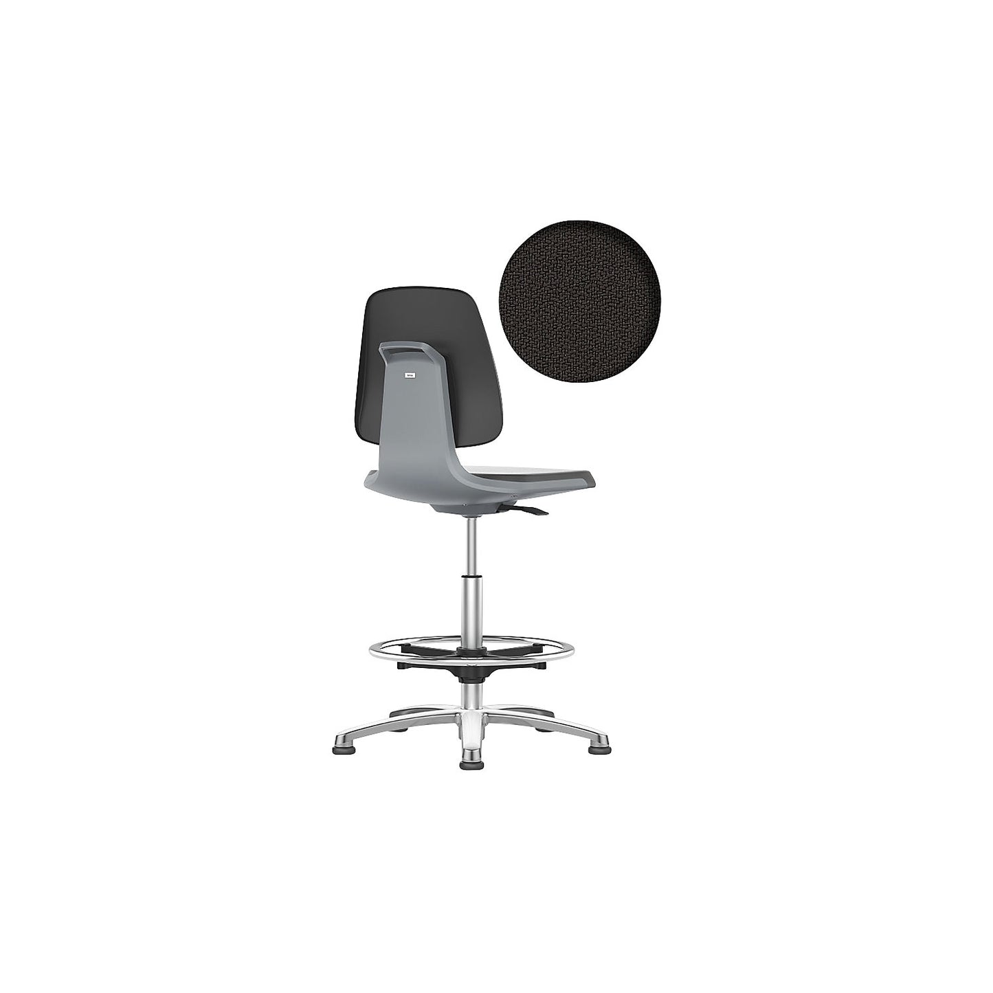 LABSIT industrial swivel chair, with floor glides and foot ring, fabric upholstered seat, charcoal.