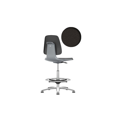 LABSIT industrial swivel chair, with floor glides and foot ring, fabric upholstered seat, charcoal.