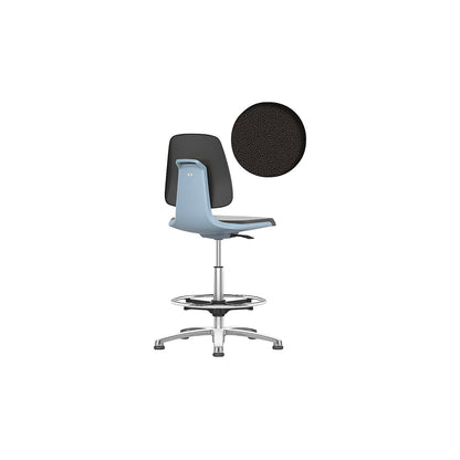 LABSIT industrial swivel chair, with floor glides and foot ring, fabric upholstered seat, blue.