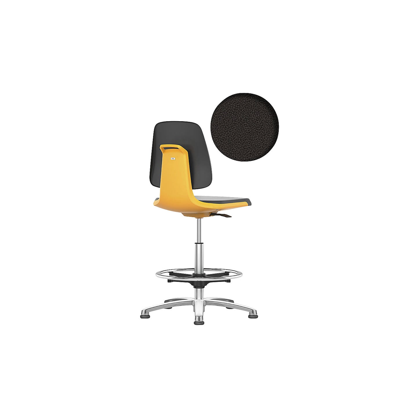 LABSIT industrial swivel chair, with floor glides and foot ring, fabric upholstered seat, orange.