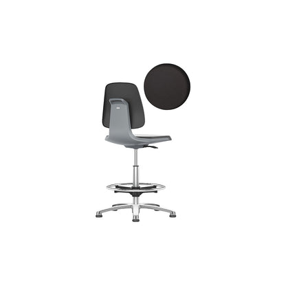 LABSIT industrial swivel chair, with floor glides and foot ring, vinyl upholstered seat, charcoal.