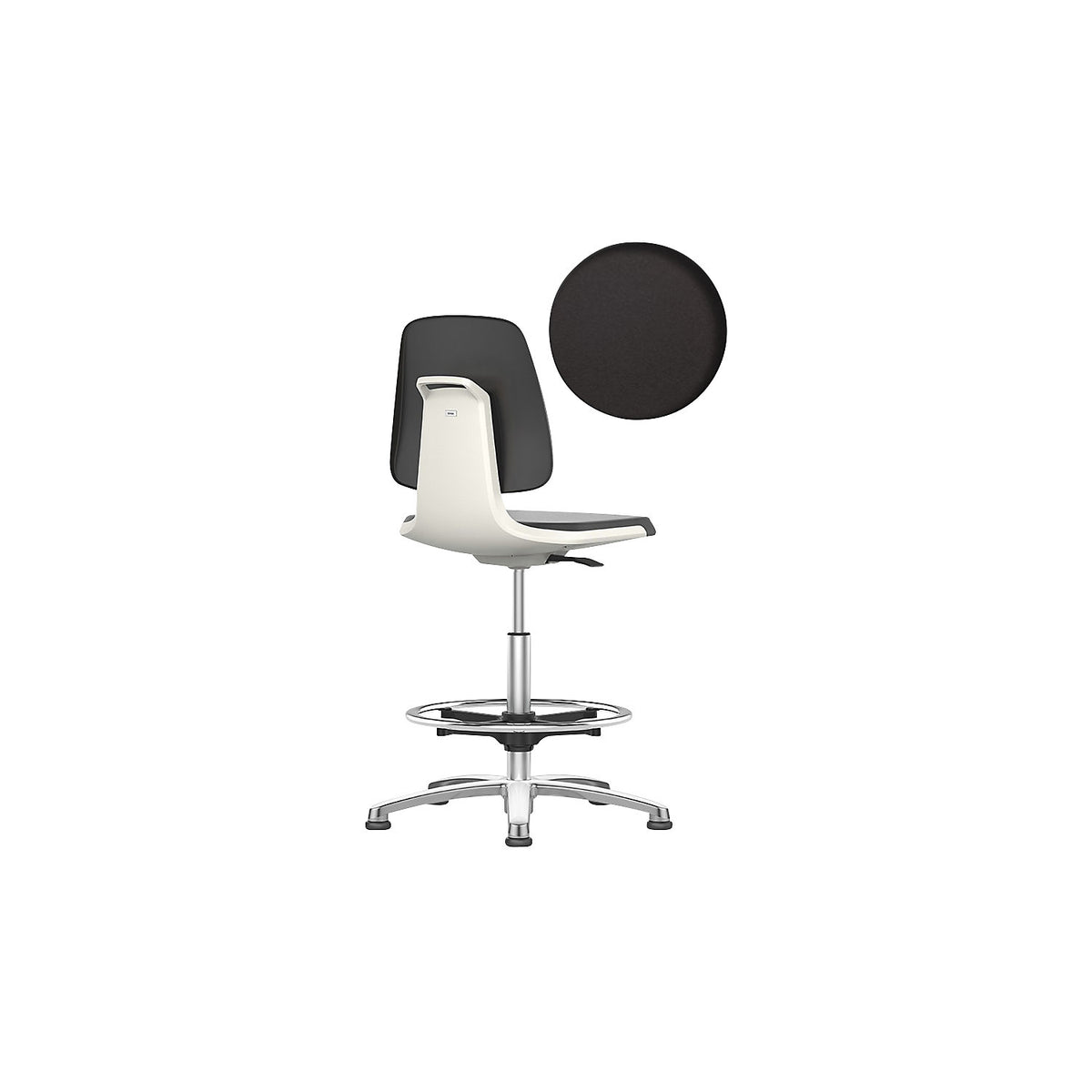 LABSIT industrial swivel chair, with floor glides and foot ring, vinyl upholstered seat, white.